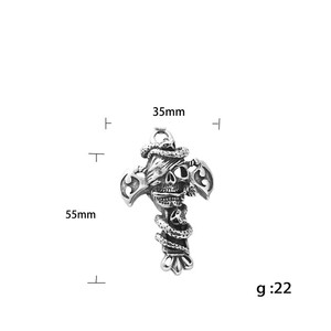 Men's Tibetan <b>Silver</b> Cross Skull Pendant With <b>Snake</b> Design Fashion Necklace 19096 - Product Image 4