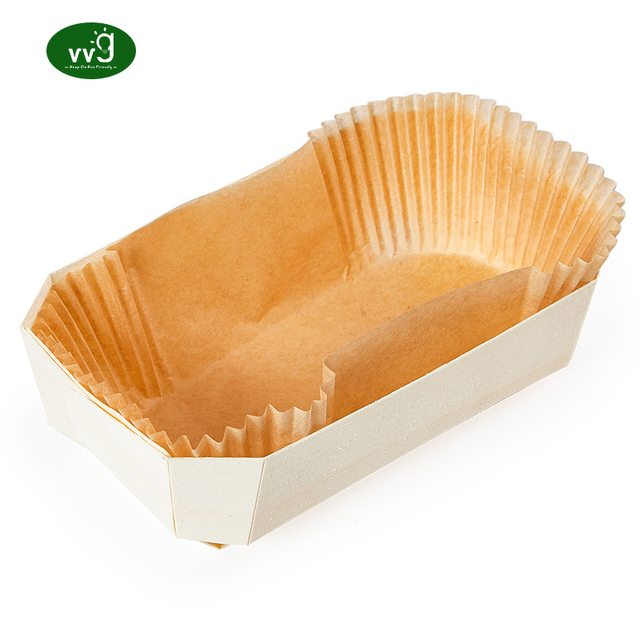 VVG Disposable Poplar Wooden Baking Boxes & Trays with Mold for Cake Bread Baking Food Packaging Silicone Oil Paper Included