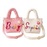 Bolso de pana personalizado, bolso cruzado con nombre bordado, bolso de mano con correa ajustable, regalo de cumpleaños personalizado para niños
