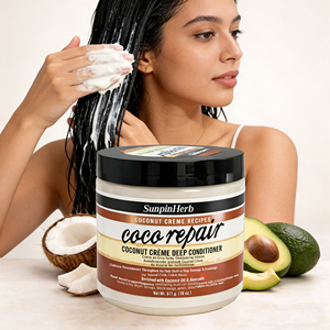 Après-shampoing Bio Herbal Réparateur Intense pour Cheveux Bouclés/Abîmés et Secs Afro - Traitement Réparateur à la Noix de Coco Hydratant Fortifiant Anti-Frisottis - Product Image 1