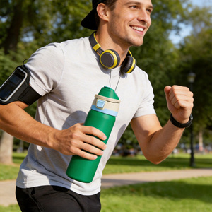 Bouteille d'eau isotherme de qualité alimentaire, double usage, avec bec verseur et couvercle à paille, anti-fuite, poignée de transport portable, 2 tailles, bouteille thermos sous vide - Product Image 1