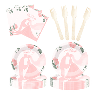 Juego de vajilla desechable para boda DAMAI, platos de papel rosa con diseño floral para despedida de soltera, suministros para fiesta, para 8 personas - Product Image 4