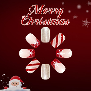 <span class=keywords><strong>Uñas</strong></span> postizas <span class=keywords><strong>elegantes</strong></span> de acrílico, cortas, cuadradas y ovaladas, color rojo navideño con brillantina plateada y copos de nieve, 24 piezas, pre-prensadas y duraderas. - Product Image 3