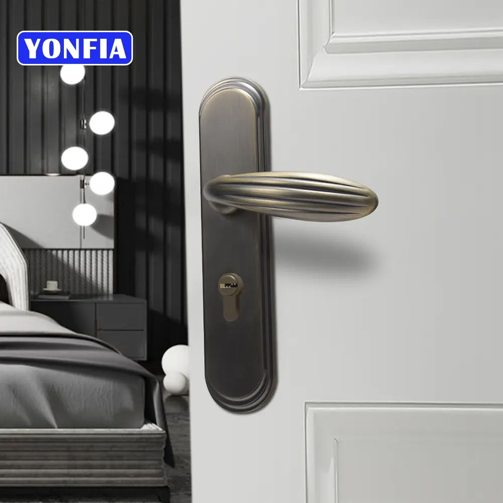 YONFIA 8118P19 Gagang Pintu Keamanan Universal Gagang Pintu Kunci Pasangan Dipertebal Panel Pegangan Kunci Pintu Perangkat Keras Rumah Tangga