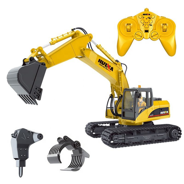 Hot Sell 1/14 Scale Huina 1535-1 Electric Diecast Alloy Metal RC Crawler Excavator Toy With Breaker Drill and Timber Grab Claw