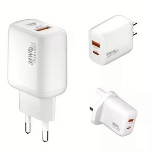 Dual Ports A+C 38W Power <b>Adapter</b> US <b>EU</b> UK QC3.0 PD Phone Charger Full Protocol Support Fast Charging USB Type C Wall Charger - Product Image 1
