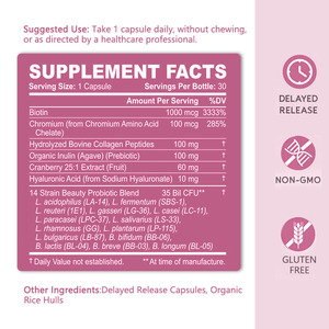 Oem Odm Beauty Probiotiques Capsules avec Collagène Acide Hyaluronique Biotine pour une peau éclatante, Cheveux Ongles Soutien Immunitaire Digestif - Product Image 2