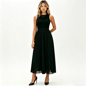 Abito Midi Estivo Formale Casual <span class=keywords><strong>da</strong></span> <span class=keywords><strong>Donna</strong></span> 2026 - Senza Maniche, Linea ad A, in Chiffon Drappeggiato e Pieghettato, Tinta Unita - Product Image 1