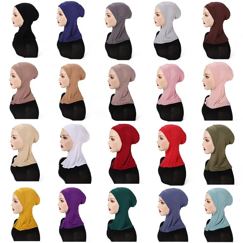 En gros New Jersey Coton Solide Couleur Malaisie Underscarf Undercap Ninja Musulman Sur Le Cou Intérieur Hijab Caps Pour Les Femmes
