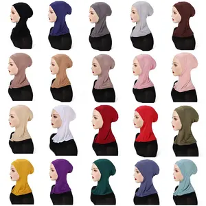 도매 뉴저지 코튼 솔리드 컬러 말레이시아 Underscarf Undercap 닌자 이슬람 넘 목 내부 Hijab 모자 여성