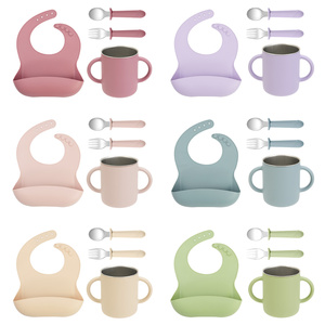 Juego de alimentación para bebés Tongtu de acero inoxidable 304 con tenedor y cuchara de silicona, libre de BPA, vasos para niños, personalizado. - Product Image 1
