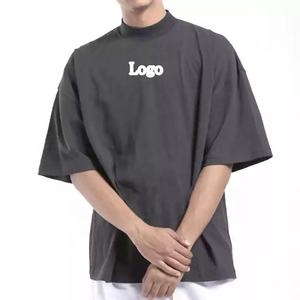 T-shirt de haute qualité à épaules tombantes en coton pour hommes, col montant allongé, design personnalisé, t-shirt vierge OEM pour hommes - Product Image 1