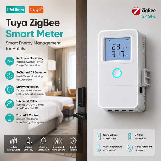 Tuya ZigBee Smart Energy Meter DIN Rail Three Phase 3 Channel CT Sensor Power Monitor with LCD Electricity Consumption