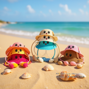 Cappello di paglia con airbag e faccina sorridente per bambini, regolabile, per protezione solare estiva - Product Image 2