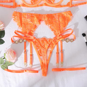 KISS ME ANGEL Lingerie sexy, <span class=keywords><strong>ensemble</strong></span> soutien-gorge et culotte à décolleté plongeant en V, en maille transparente ajourée, avec nœud en dentelle en forme de rose - Product Image 6