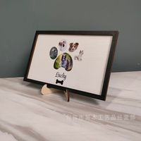 Cadre photo en bois de tilleul avec empreinte de patte de chien, ornement personnalisé, décoration murale, cadeau pour la fête de Qixi