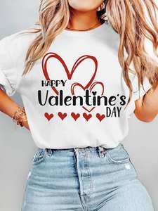 T-Shirt da Donna per San Valentino, Manica Corta, Collo Tondo, 100% Cotone, Design con Doppio Cuore Rosso, Stile Vintage Confortevole - Product Image 3