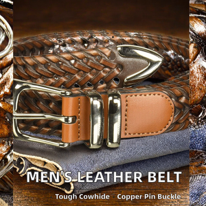 Cinturón Trenzado de Cuero Vacuno Casual para Hombre, con Hebilla de Acero, 3.4 cm de Ancho, Hebilla de Alta Calidad y Duradera - Product Image 2