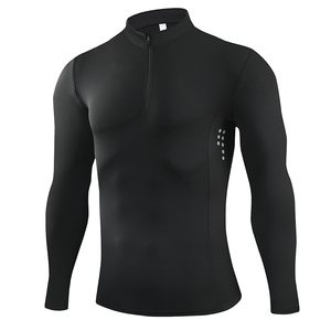 Người Đàn Ông Giản Dị Dây Kéo Tập Thể Dục Chạy Thể Thao Hàng Đầu Dài Tay Áo Nhanh Khô Căng Cơ Thể Phù Hợp Màu Rắn Thoáng Khí Đứng Cổ Áo - Product Image 6