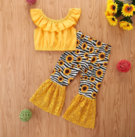 Ensembles de Vêtements Décontractés en Gros pour Enfants : Tenue Bébé Fille avec Haut à Volants et Pantalon Évasé, Ensemble Haut à Manches Courtes et Pantalon Patte d'Éléphant