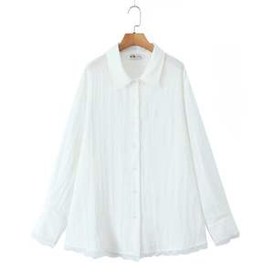 Conjunto de Camisa Holgada con Encaje y Pantalones Cortos de Lino Sintético Happy Plus, Talla Grande, para Mujer, Verano, Color Sólido, Chifón - Product Image 4