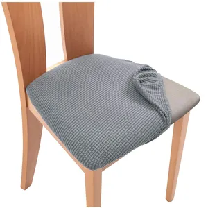 Оптовые продажи бордовый кухонный стул подушки-Жаккардовая мягкая подушка из спандекса для столовой, однотонный чехол на стул, съемные чехлы с моющейся защитой для мебели