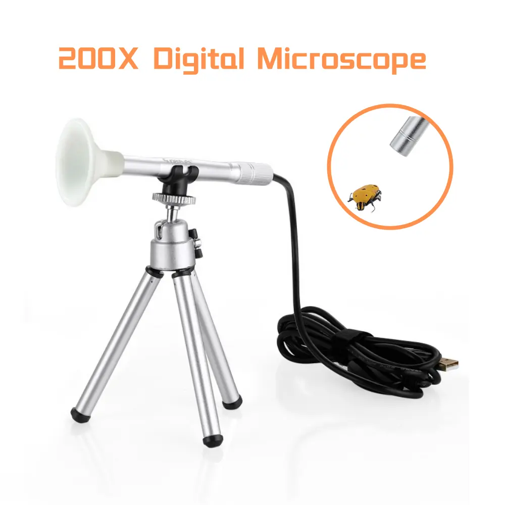 Электронный цифровой USB-микроскоп, эндоскоп со светодиодной камерой и увеличением в 200 раз, видеомикроскоп с камерой МП для осмотра кожи и волос, фотографирования, ПК