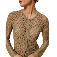 Cardigan en maille ajourée transparente en polyamide pour femme, idéal pour la plage, collection été, vente en gros