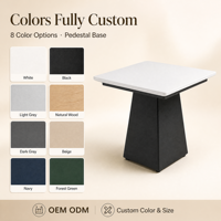Table d'appoint carrée moderne en acier avec plateau blanc et base de piédestal foncée, options de couleur personnalisées pour la maison, le bureau et la chambre