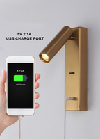 Lampe de lecture pour tête de lit LED d'hôtel avec port de charge USB Lampes de lecture rotatives de chevet modernes Applique murale de chambre montée