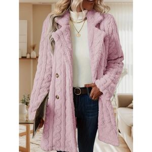 Abrigo de Felpa para Mujer, Cálido, Casual, de Doble Botonadura, de Longitud Media, a la Moda - Product Image 3