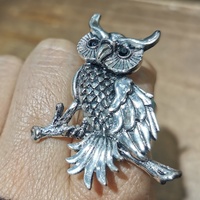 Bague de hibou vintage en argent antique pour femme Bague d'animal ajustable simple et simple