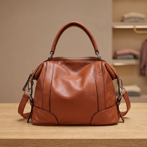 Bolso de Mano Plegable de Cuero Genuino Rojo, Impermeable, Casual para Mujer, Gran Capacidad, Ligero, con Cierre - Product Image 4