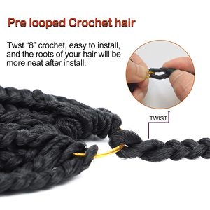 Box Braid Crochet 30 pouces 144 mèches Double trame machine pré-étirée pré-bouclée Origine Chine 6 paquets Cheveux noirs pour femmes - Product Image 2