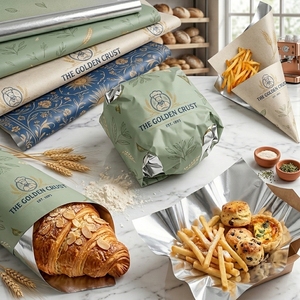 Carta da Imballaggio Personalizzata Resistente al Grasso in Alluminio per Alimenti, per Ristoranti e Caffetterie, con Stampa Logo - Product Image 2