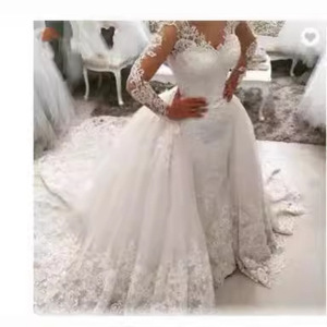 <b>White</b> Mermaid Wedding Dress Sweetheart Neckline <b>Lace</b> Vintage Style Full Length Bridal Gown - Product Image 2