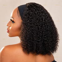 Perruques 100% Cheveux Humains Vierges pour Filles, Coiffure Courte Afro avec Bandeau, Cheveux Afro Crépus Bouclés, Demi-Perruque Cambodgienne à Ondulations Profondes et Souples