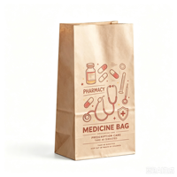 Sac en papier médical SOS à fond carré, sac de pharmacie en kraft blanc en gros pour l'emballage de pilules, comprimés, capsules et médicaments en pharmacie