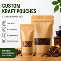 Sacs d'emballage alimentaire en papier kraft imprimés sur mesure avec fenêtre transparente pour café, thé, noix, sachets refermables à fermeture éclair