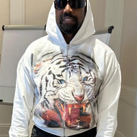 Sweat à capuche zippé oversize pour homme, 100% Coton, avec grand imprimé graphique Tigre, coupe ample et épaisse, style streetwear, Automne