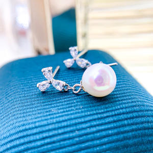 S925 <b>Silver</b> DIY <b>Pearl</b> Accessories Fashionable <b>Silver</b> <b>Earrings</b> with 7-11mm Round Beads and Empty Stand 21102 Model - Product Image 2