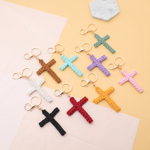<span class=keywords><strong>Porte</strong></span>-clés tricoté en <span class=keywords><strong>macramé</strong></span> et crochet, croix de Jésus, breloques pour sacs, cadeaux chrétiens, bijoux pour femmes - Product Image 1