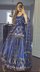 Hot Selling <strong>Indian</strong> Ethnic Winter Wedding Dress Faux Georgette Heavy Embroidery Sequin Work Salwar Kameez Slim Fit Party Wear - Product Image 3