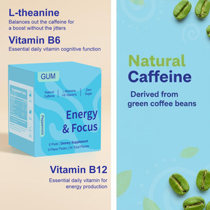 Vente Flash : Chewing-gum à la <span class=keywords><strong>Gomme</strong></span> <span class=keywords><strong>Xanthane</strong></span> Qualité Alimentaire Énergie & Concentration Caféine Naturelle L-Théanine + Vitamines B Zéro Sucre 54 Pièces Fabrication OEM - Product Image 3