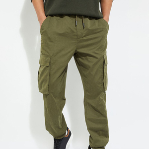 Men Multi-Pocket Straight Mid <b>Cargo</b> Trousers Durable Cotton Canvas Waterproof Tactical Pants Elastic for <b>Work</b> Travel Outdoor - Product Image 1