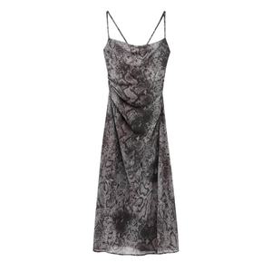 Robe longue décontractée tendance pour femme, imprimé animal noir, bretelles spaghetti, taille XS, respirante, doublure vintage, service OEM - Product Image 1