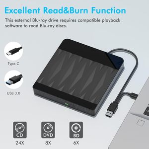 Unidad de <span class=keywords><strong>Blu</strong></span>-<span class=keywords><strong>Ray</strong></span> Externa USB 3.0 Tipo-C, Grabadora de <span class=keywords><strong>Blu</strong></span>-<span class=keywords><strong>ray</strong></span> Portátil, Reproductor de <span class=keywords><strong>DVD</strong></span>/CD para PC, Laptop, Escritorio, Compatible con Windows/Mac/Linux - Product Image 2