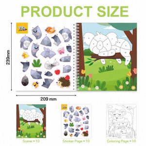 Children's Sticker Painting Book with DIY Cartoon <b>Animals</b> Dinosaurs & Ocean Themes Number Pasting Puzzle - Product Image 3