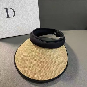 Chapeau de soleil en paille noir en vinyle à visière ouverte, protection UV estivale, pour cueillir le thé, pour femme adulte - Product Image 1