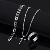 Ensemble de bijoux pour homme, 3 pièces, collier, bracelet et bague noirs, anti-ternissement, style hip-hop